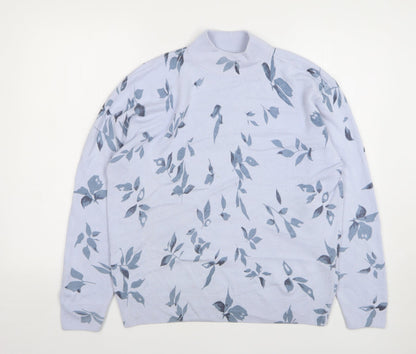 Damart Womens Blue Round Neck Floral Acrylic Pullover Jumper Size 12