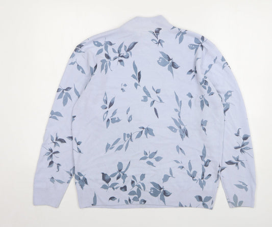 Damart Womens Blue Round Neck Floral Acrylic Pullover Jumper Size 12