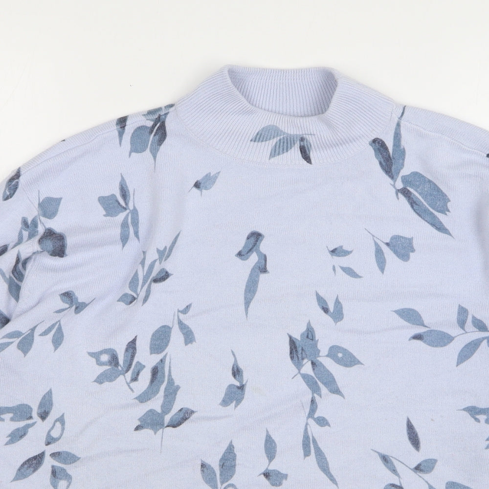 Damart Womens Blue Round Neck Floral Acrylic Pullover Jumper Size 12