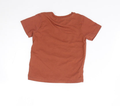 name it Boys Brown Cotton Cropped T-Shirt Size 9-12 Months Crew Neck Pullover - Smile