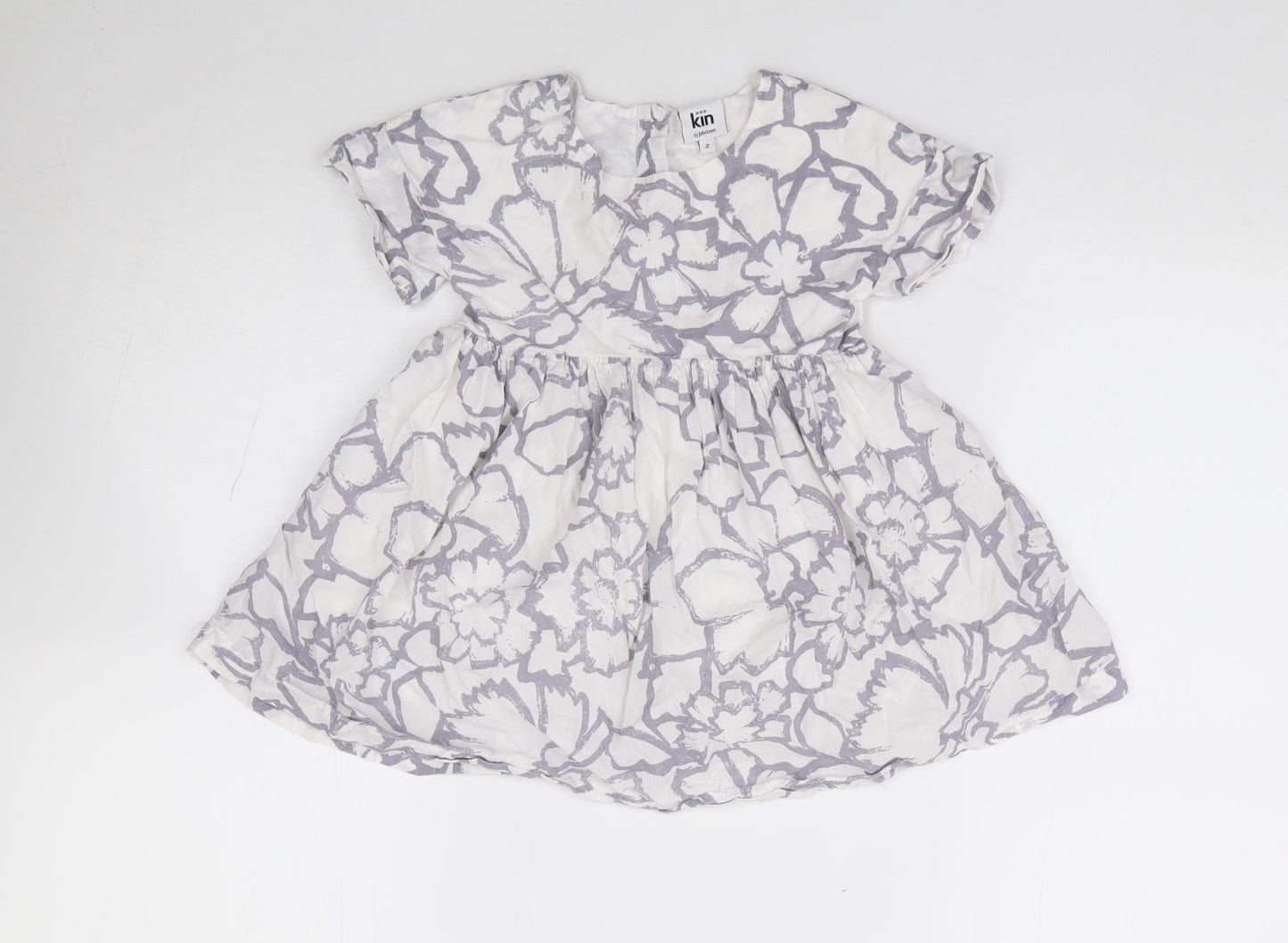 John Lewis Girls Ivory Floral 100% Cotton Fit & Flare Size 2 Years Round Neck Button