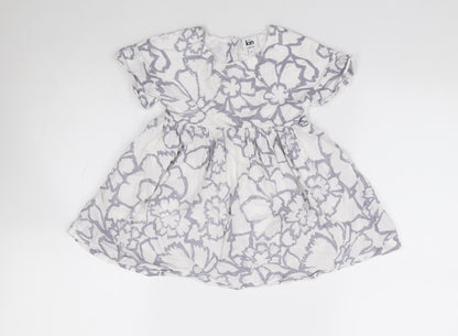 John Lewis Girls Ivory Floral 100% Cotton Fit & Flare Size 2 Years Round Neck Button