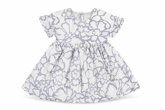 John Lewis Girls Ivory Floral 100% Cotton Fit & Flare Size 2 Years Round Neck Button