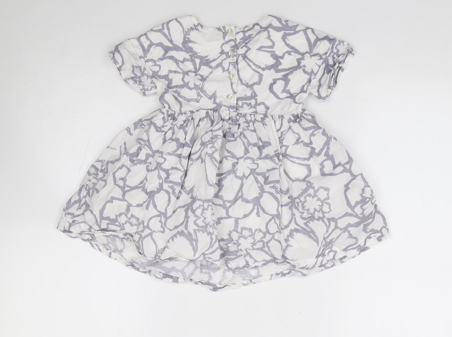 John Lewis Girls Ivory Floral 100% Cotton Fit & Flare Size 2 Years Round Neck Button