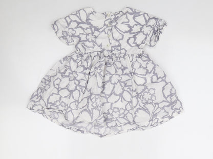 John Lewis Girls Ivory Floral 100% Cotton Fit & Flare Size 2 Years Round Neck Button
