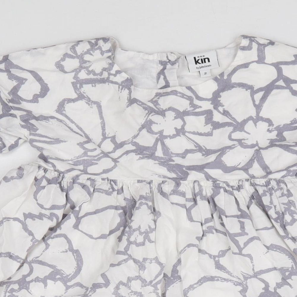 John Lewis Girls Ivory Floral 100% Cotton Fit & Flare Size 2 Years Round Neck Button