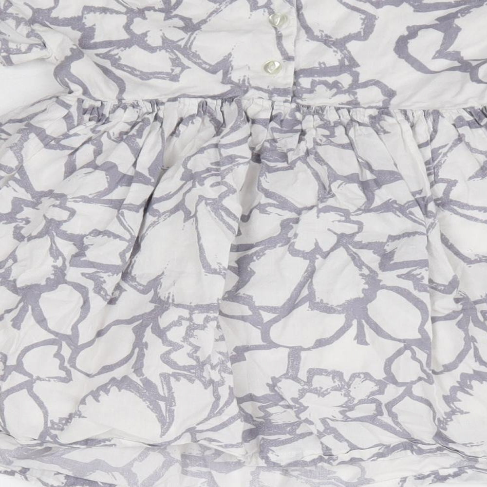 John Lewis Girls Ivory Floral 100% Cotton Fit & Flare Size 2 Years Round Neck Button