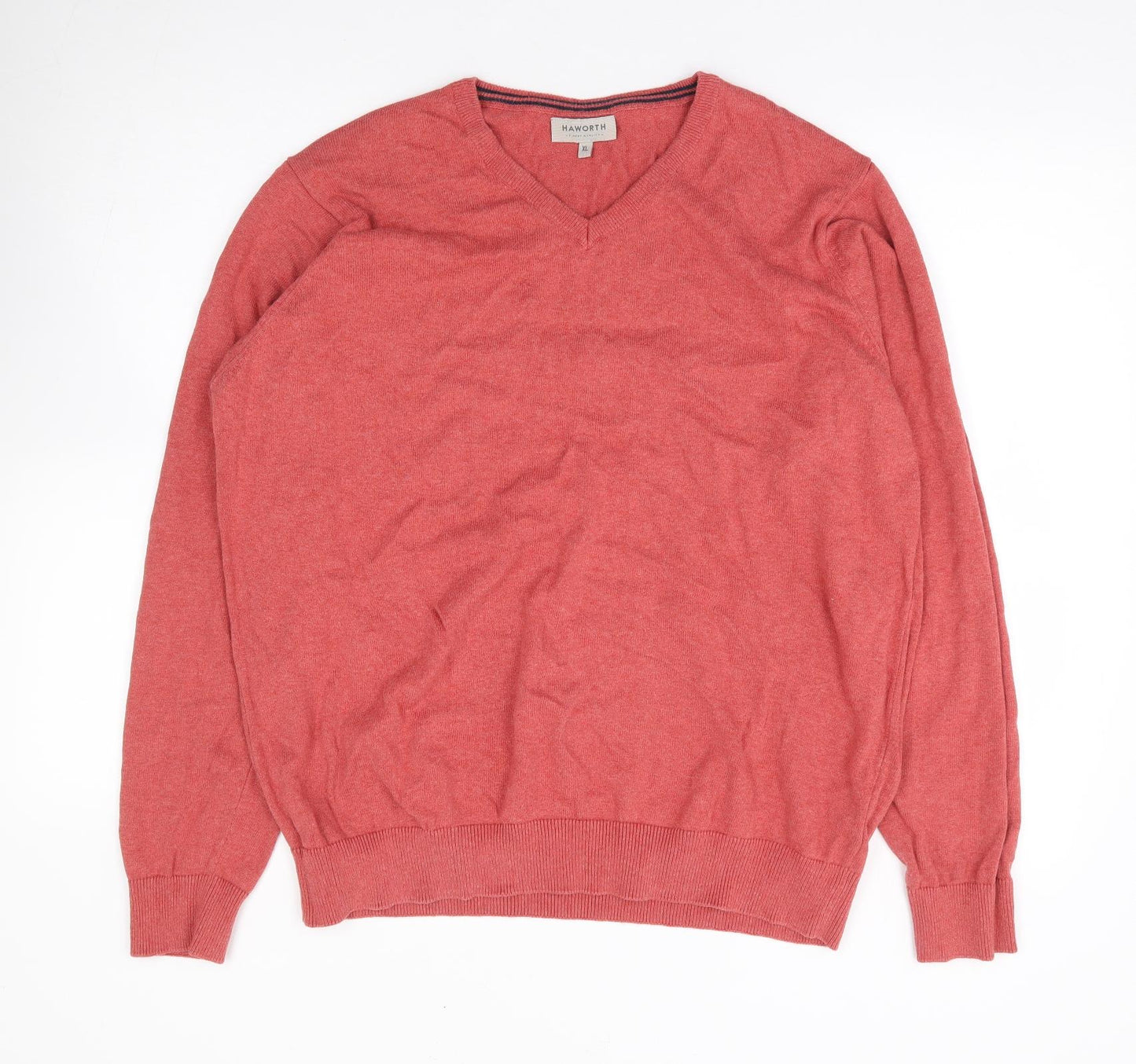 Hayworth Mens Orange V-Neck Cotton Pullover Jumper Size XL