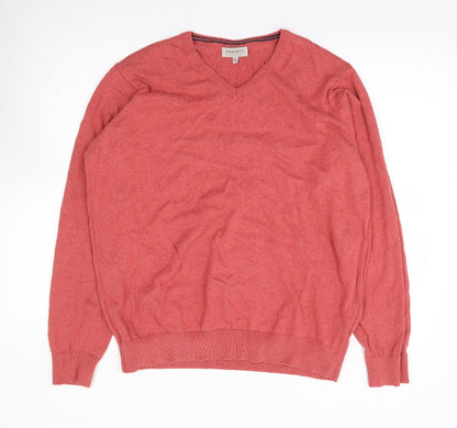 Hayworth Mens Orange V-Neck Cotton Pullover Jumper Size XL