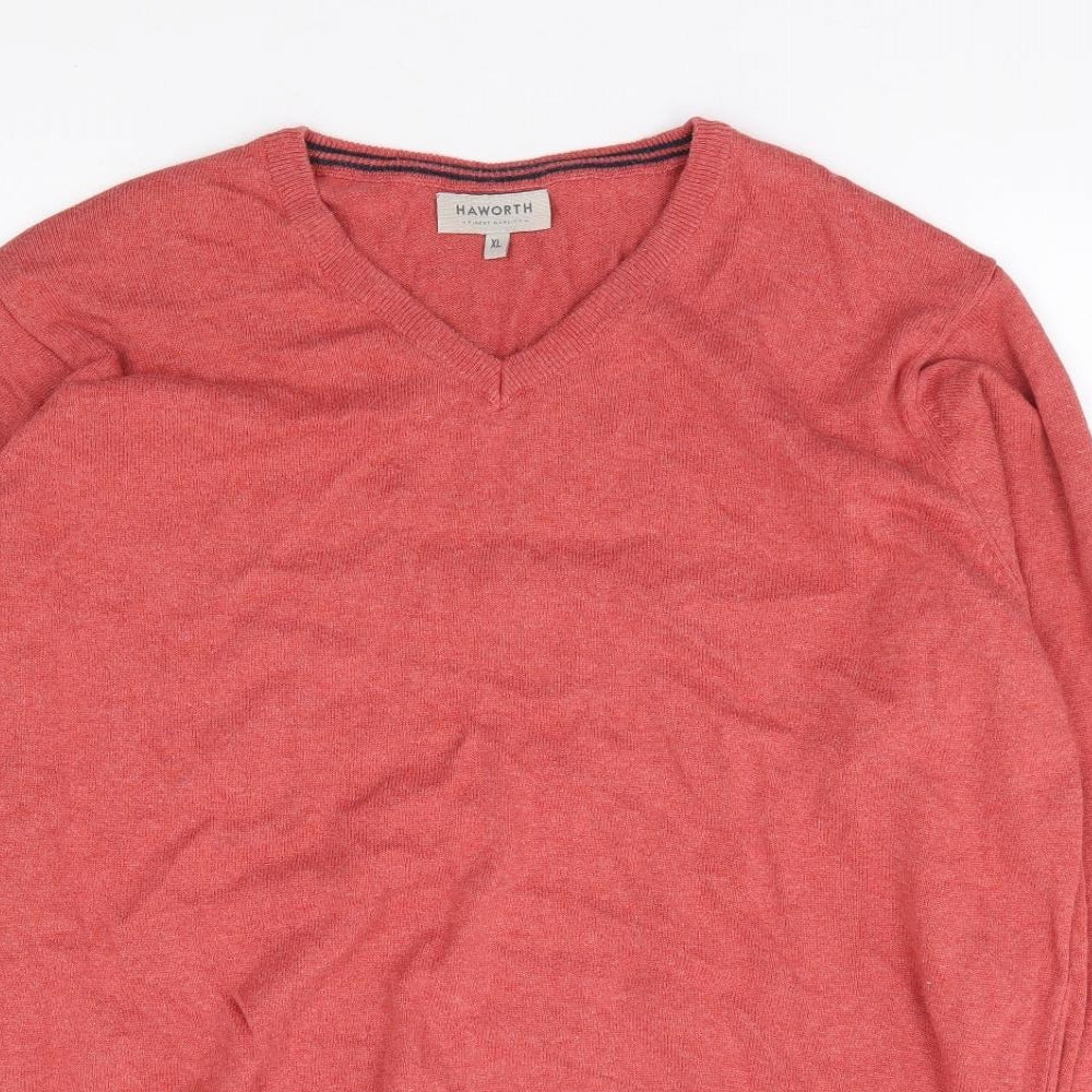 Hayworth Mens Orange V-Neck Cotton Pullover Jumper Size XL