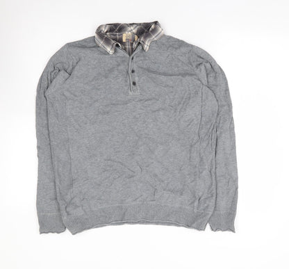 Marks and Spencer Mens Grey Collared Cotton Pullover Jumper Size M