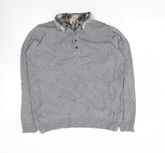Marks and Spencer Mens Grey Collared Cotton Pullover Jumper Size M
