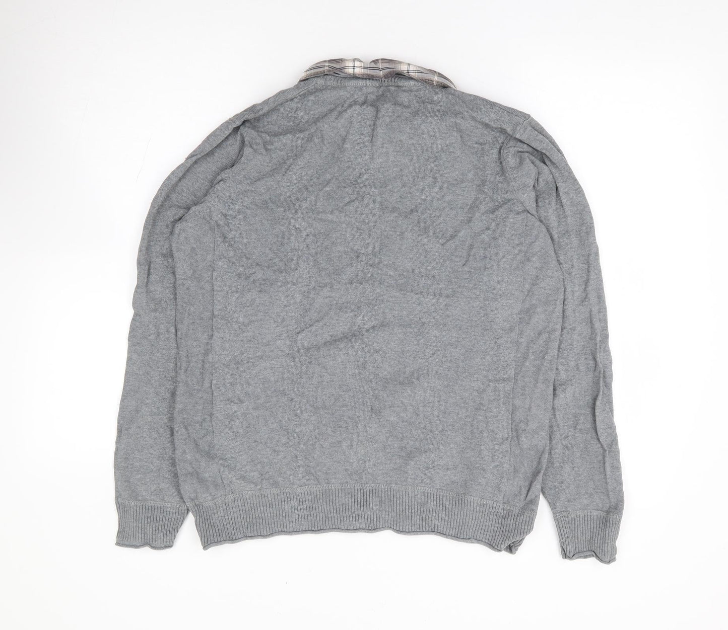 Marks and Spencer Mens Grey Collared Cotton Pullover Jumper Size M