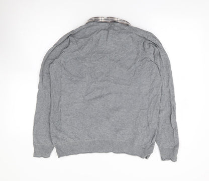 Marks and Spencer Mens Grey Collared Cotton Pullover Jumper Size M