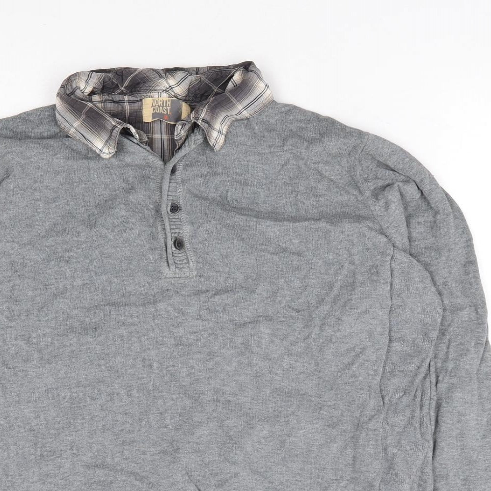 Marks and Spencer Mens Grey Collared Cotton Pullover Jumper Size M