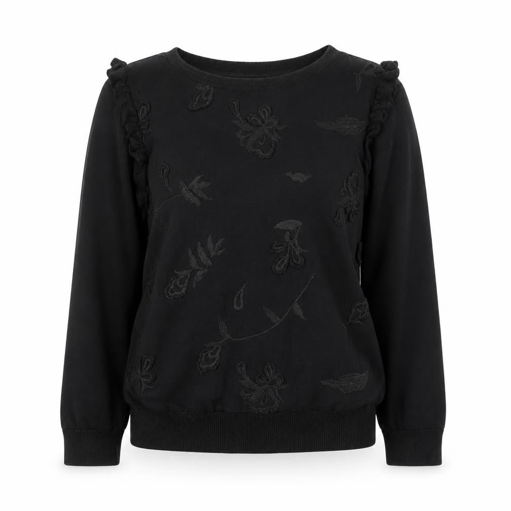 Per Una Womens Black Round Neck Floral Cotton Pullover Jumper Size 10