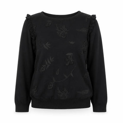 Per Una Womens Black Round Neck Floral Cotton Pullover Jumper Size 10