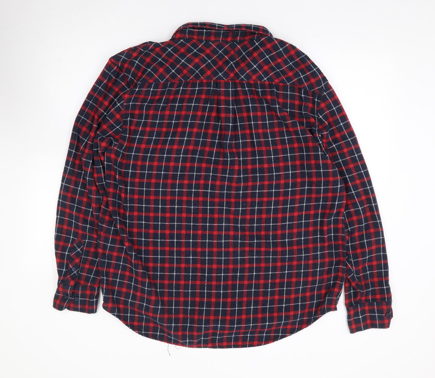 Boohoo Womens Red Plaid Cotton Jersey Button-Up Size 14 Collared