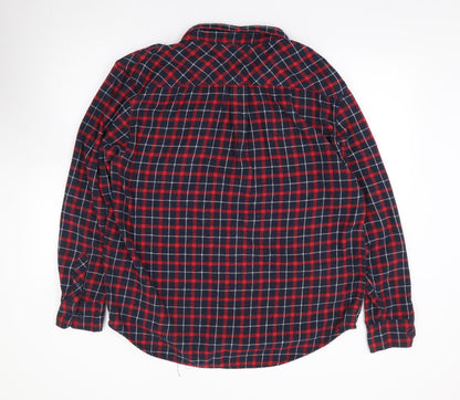 Boohoo Womens Red Plaid Cotton Jersey Button-Up Size 14 Collared