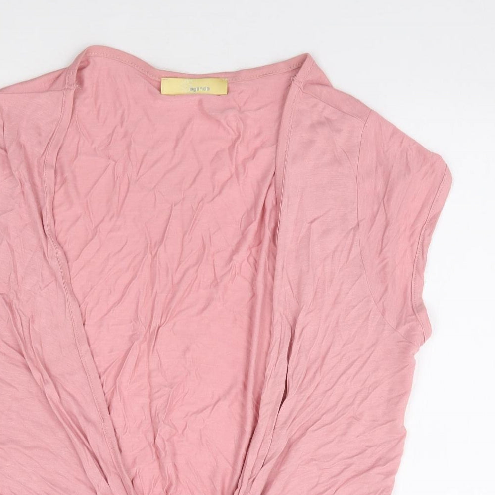 Agenda Womens Pink V-Neck Viscose Shrug Jumper Size 18
