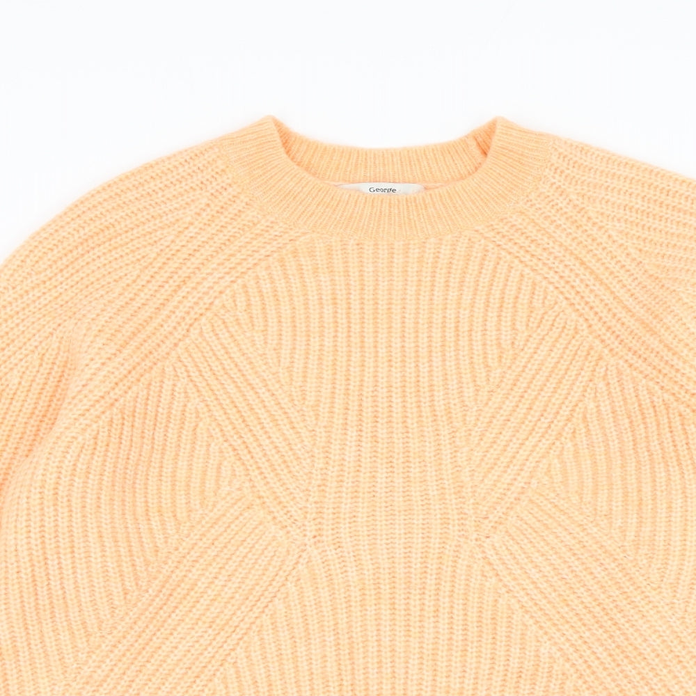George Womens Orange Round Neck Acrylic Pullover Jumper Size M