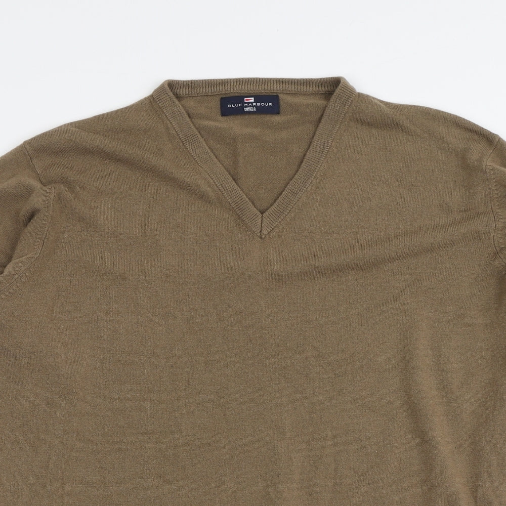 Blue Harbour Mens Beige V-Neck Acrylic Pullover Jumper Size L