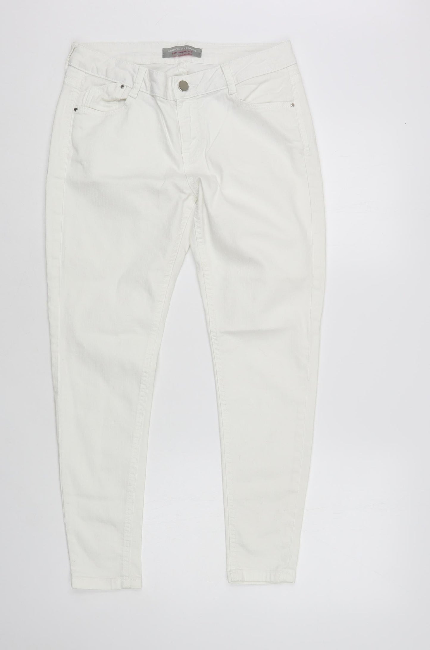 Dorothy Perkins Womens White Cotton Skinny Jeans Size 10 L28 in Regular Button