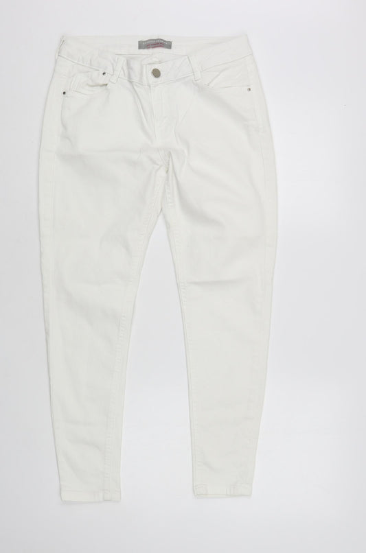 Dorothy Perkins Womens White Cotton Skinny Jeans Size 10 L28 in Regular Button