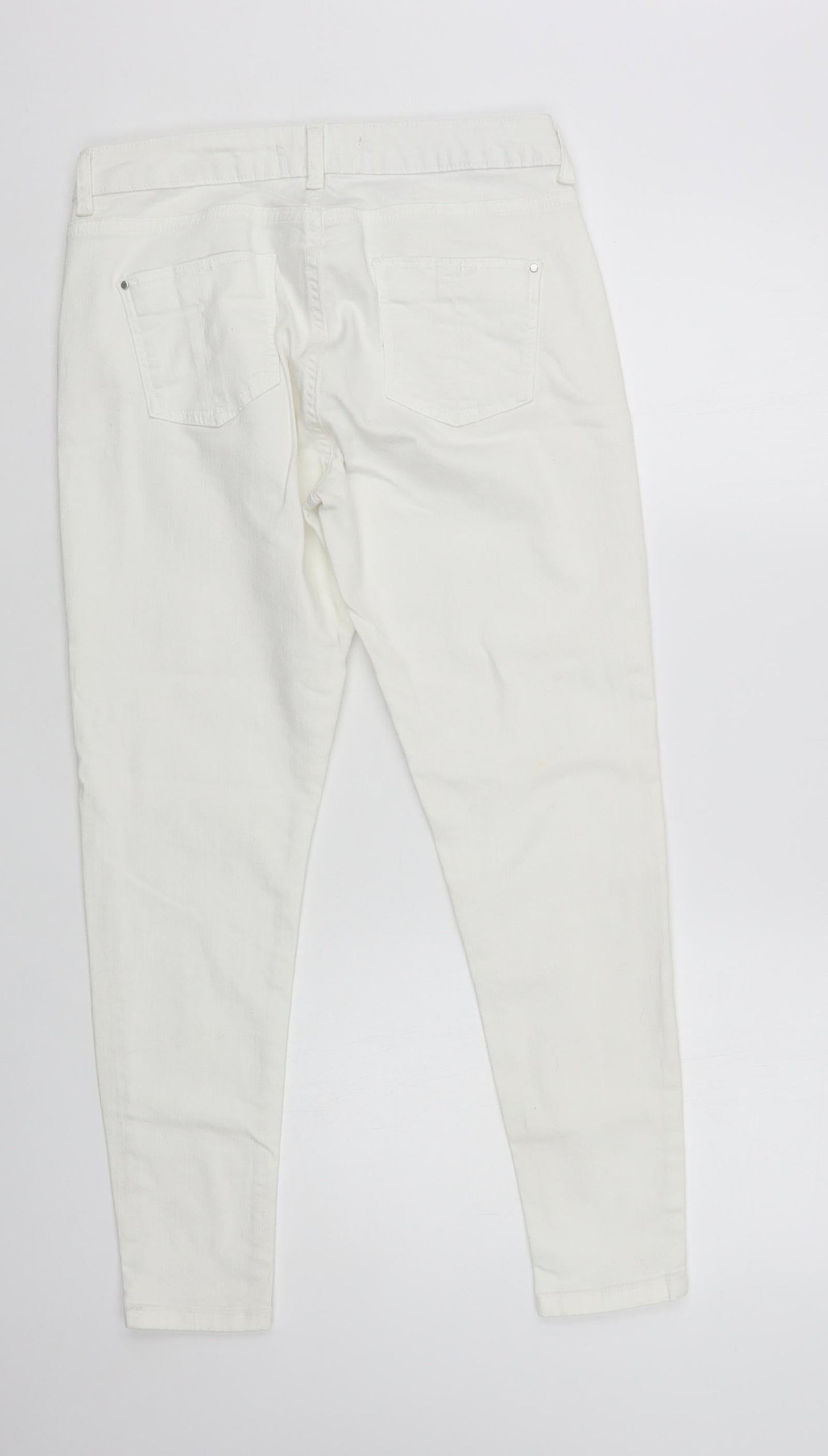 Dorothy Perkins Womens White Cotton Skinny Jeans Size 10 L28 in Regular Button