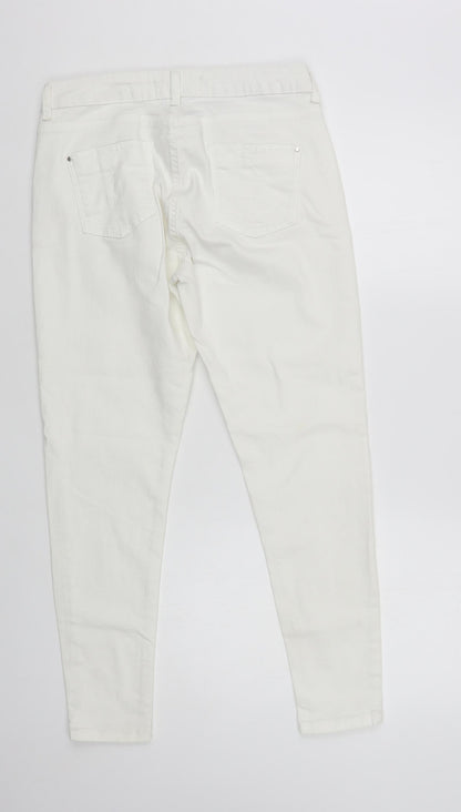 Dorothy Perkins Womens White Cotton Skinny Jeans Size 10 L28 in Regular Button