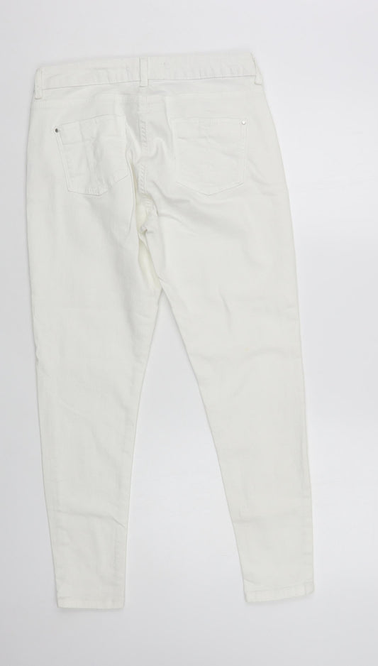 Dorothy Perkins Womens White Cotton Skinny Jeans Size 10 L28 in Regular Button