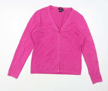 Gap Womens Pink V-Neck Cotton Cardigan Jumper Size M