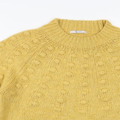 TU Womens Yellow Mock Neck Acrylic Pullover Jumper Size 14
