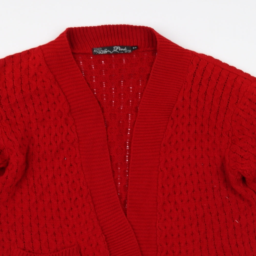 PINK Womens Red V-Neck Acrylic Cardigan Jumper Size S