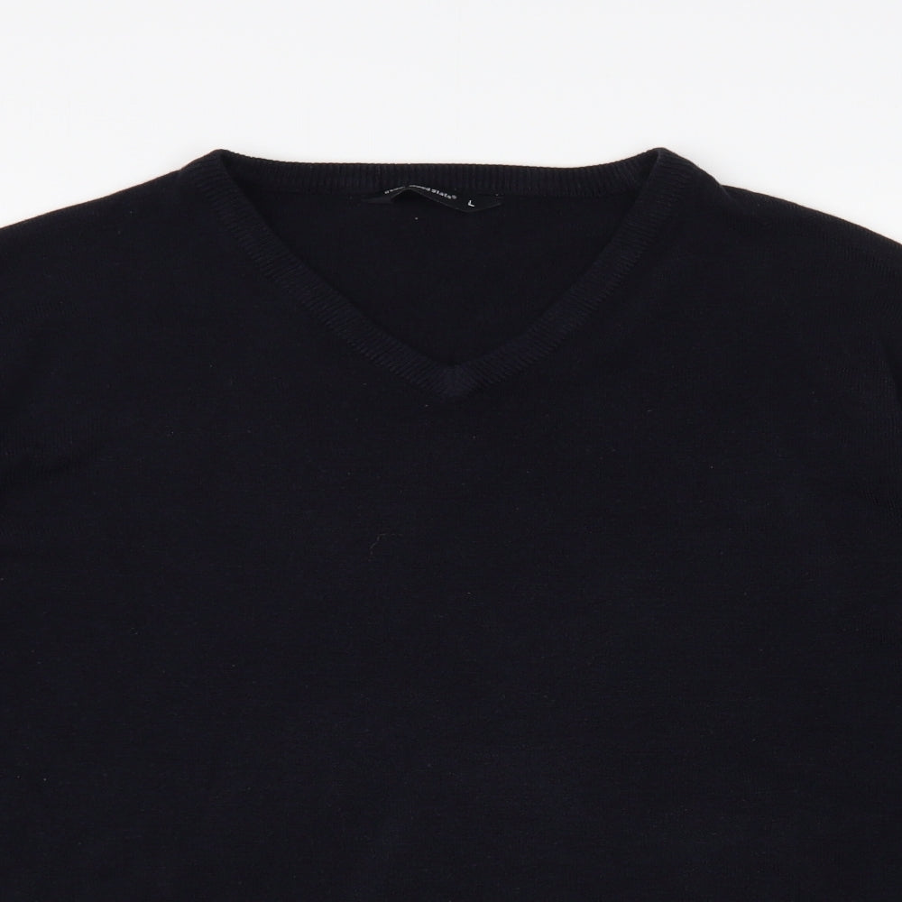 Cedar Wood State Mens Blue V-Neck Acrylic Pullover Jumper Size L