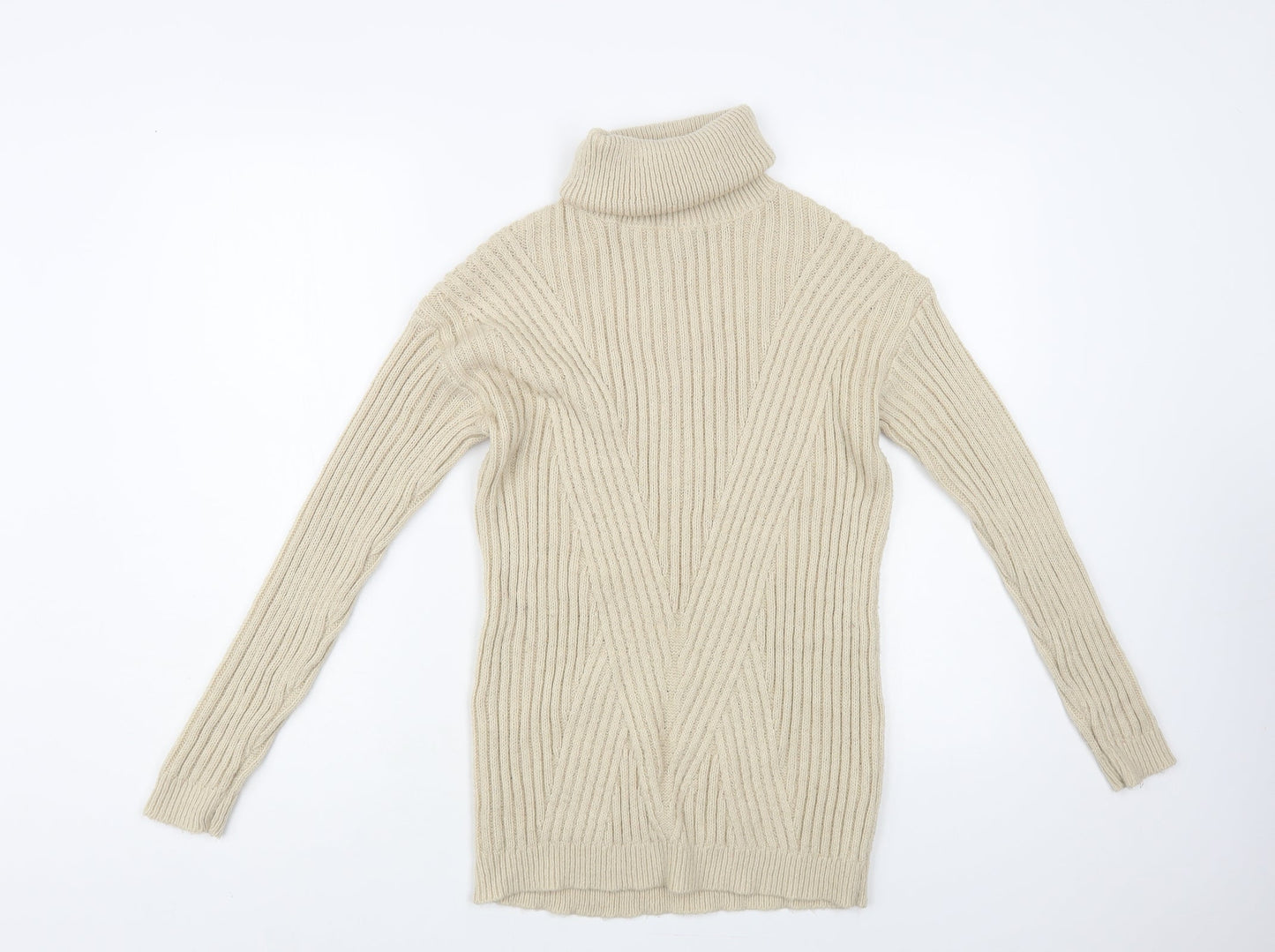 Primark Womens Beige Roll Neck Acrylic Pullover Jumper Size 6