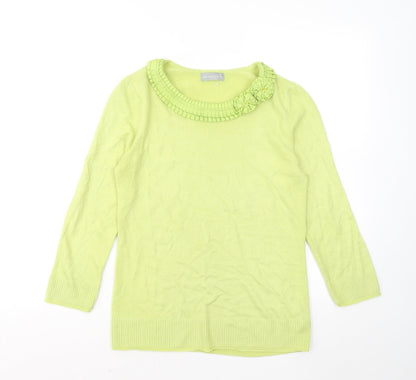 Per Una Womens Green Round Neck Acrylic Pullover Jumper Size 10 - Flowers