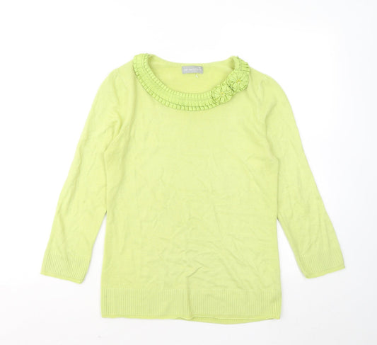 Per Una Womens Green Round Neck Acrylic Pullover Jumper Size 10 - Flowers