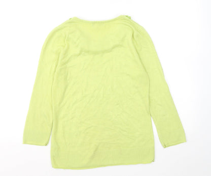 Per Una Womens Green Round Neck Acrylic Pullover Jumper Size 10 - Flowers