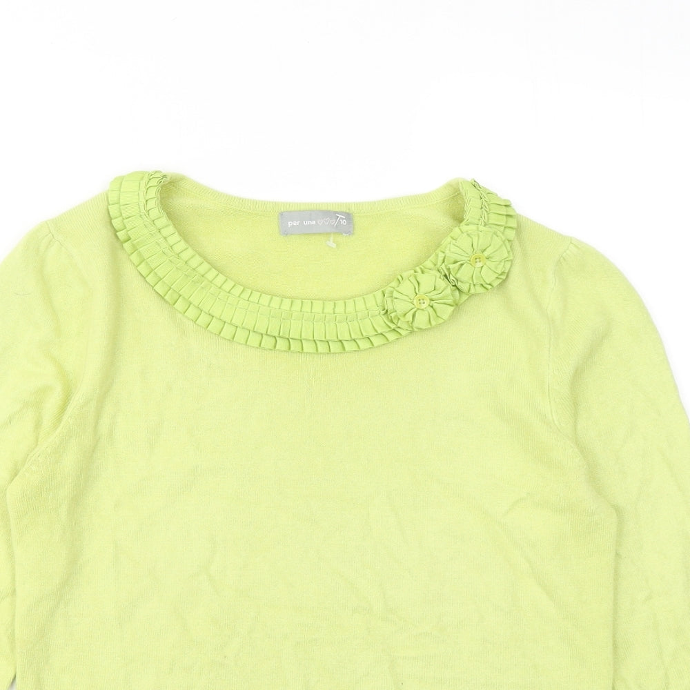 Per Una Womens Green Round Neck Acrylic Pullover Jumper Size 10 - Flowers