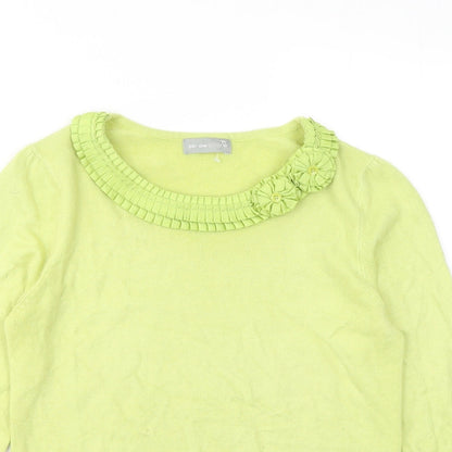 Per Una Womens Green Round Neck Acrylic Pullover Jumper Size 10 - Flowers