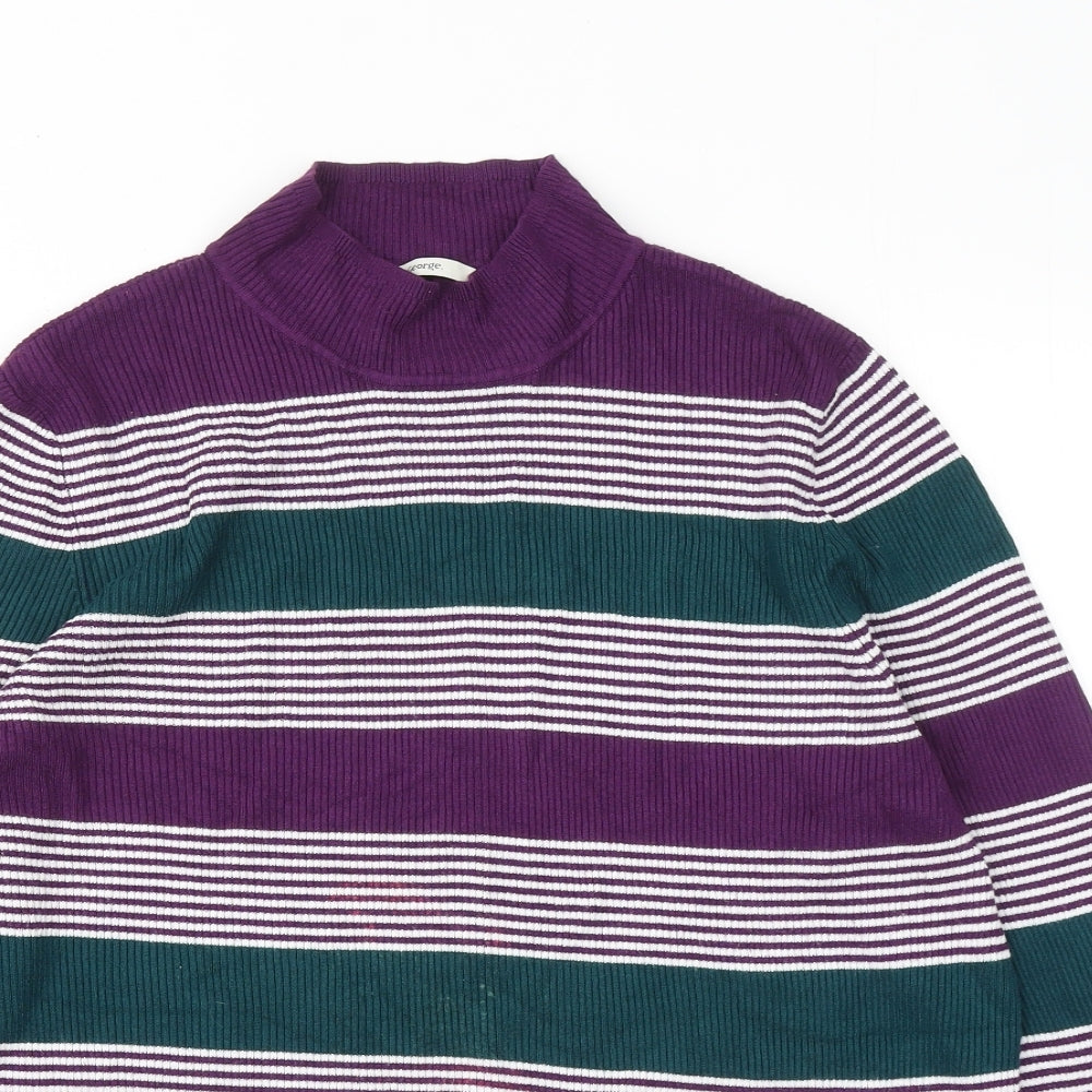 George Womens Purple Mock Neck Striped Viscose Pullover Jumper Size 22