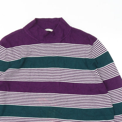 George Womens Purple Mock Neck Striped Viscose Pullover Jumper Size 22