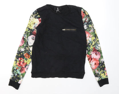 Atmosphere Womens Black Floral Cotton Pullover Sweatshirt Size 8
