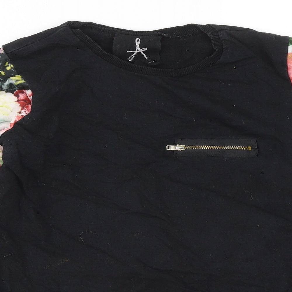 Atmosphere Womens Black Floral Cotton Pullover Sweatshirt Size 8
