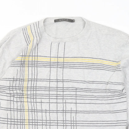 River Island Womens Grey Round Neck Geometric Cotton Pullover Jumper Size S