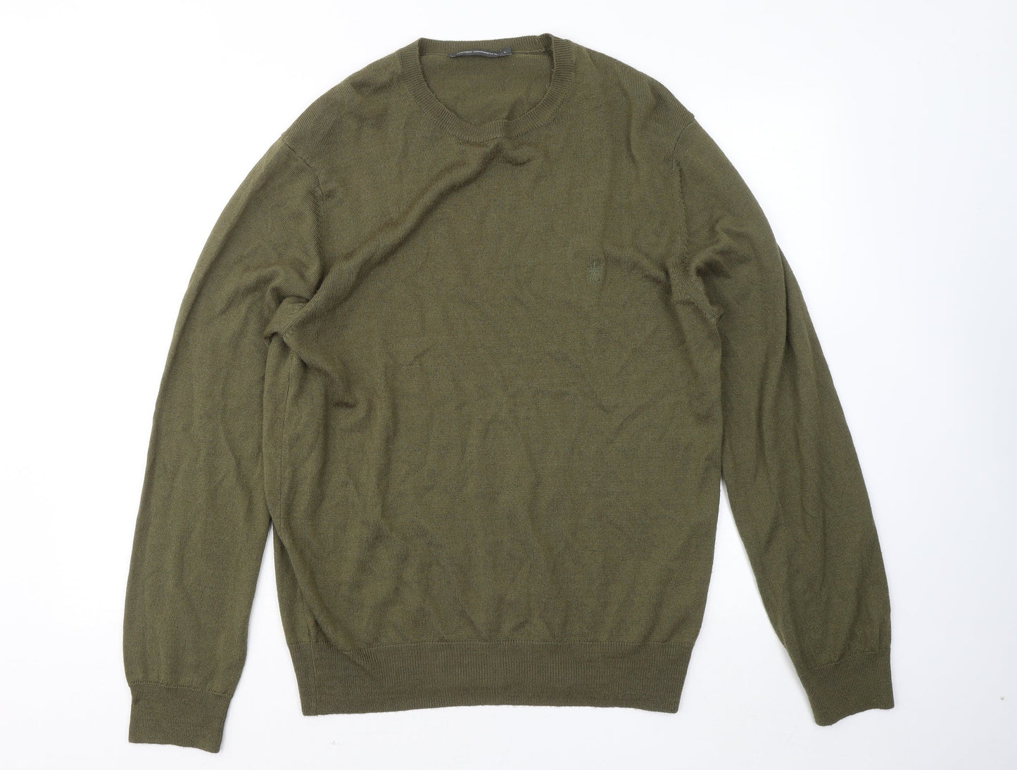 French Connection Mens Green Round Neck Acrylic Pullover Jumper Size L