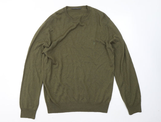 French Connection Mens Green Round Neck Acrylic Pullover Jumper Size L