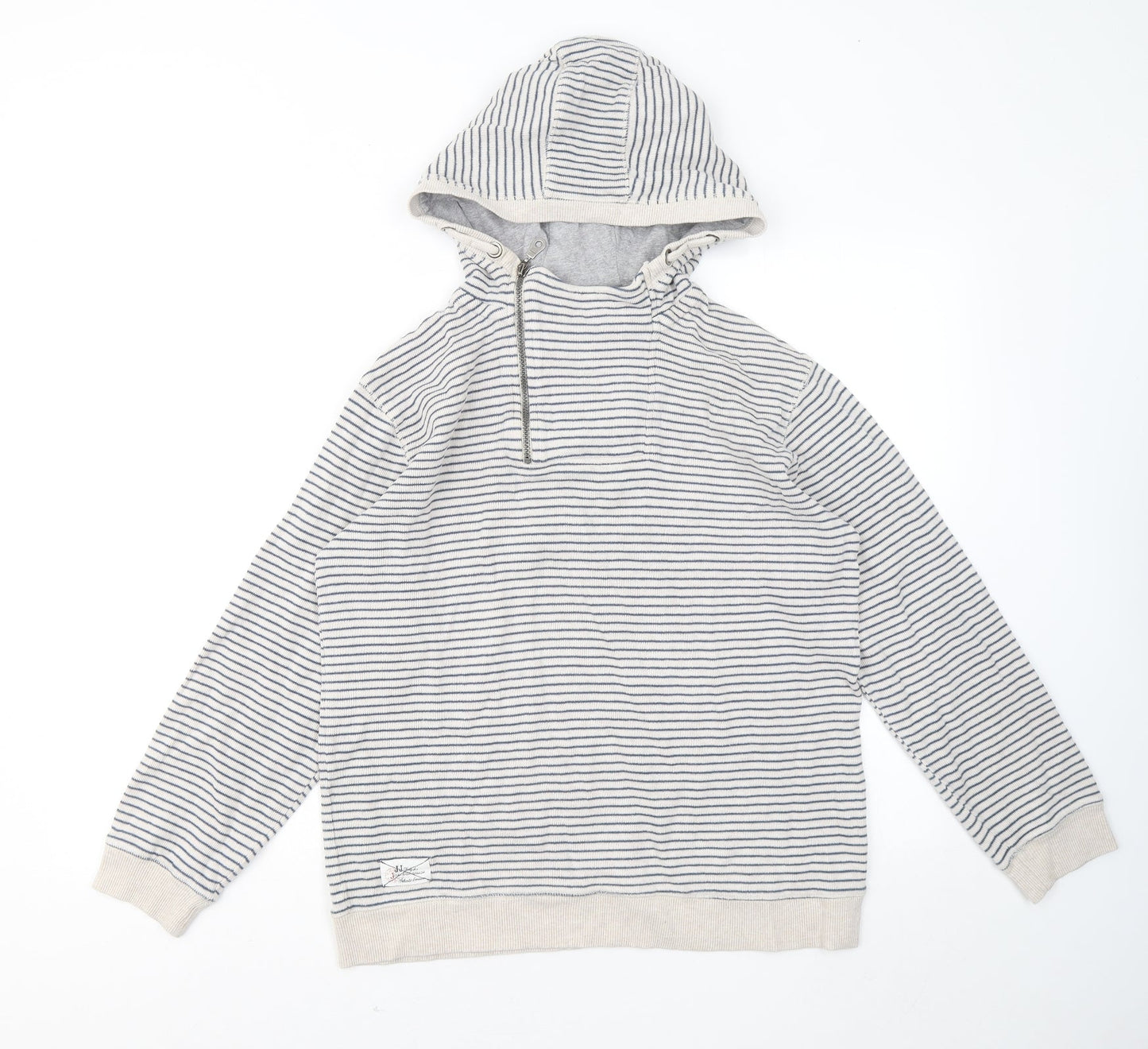 J Jeans Girls White Striped Cotton Pullover Hoodie Size 13-14 Years