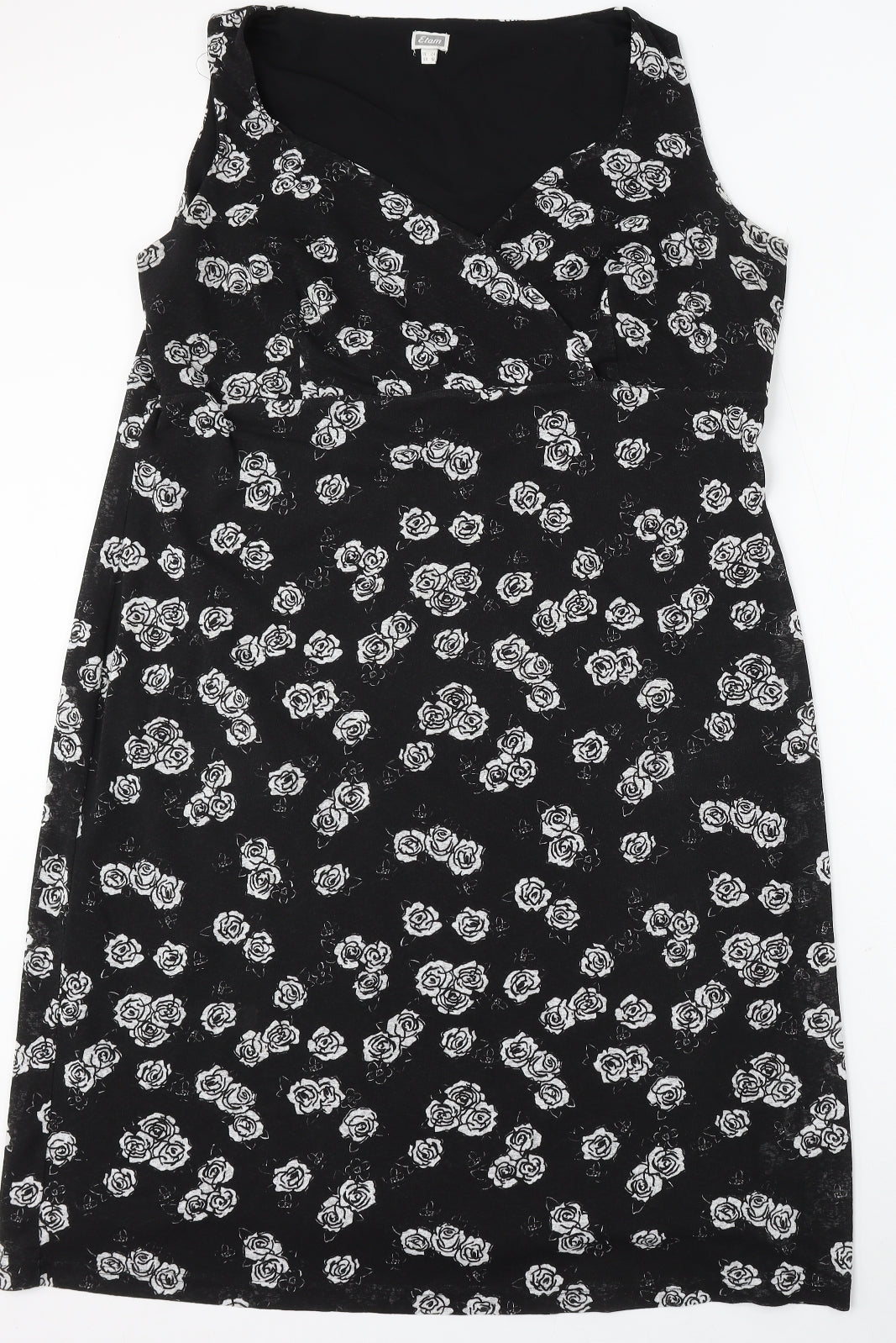 Etam Womens Black Floral Polyester Sheath Size 24 V-Neck